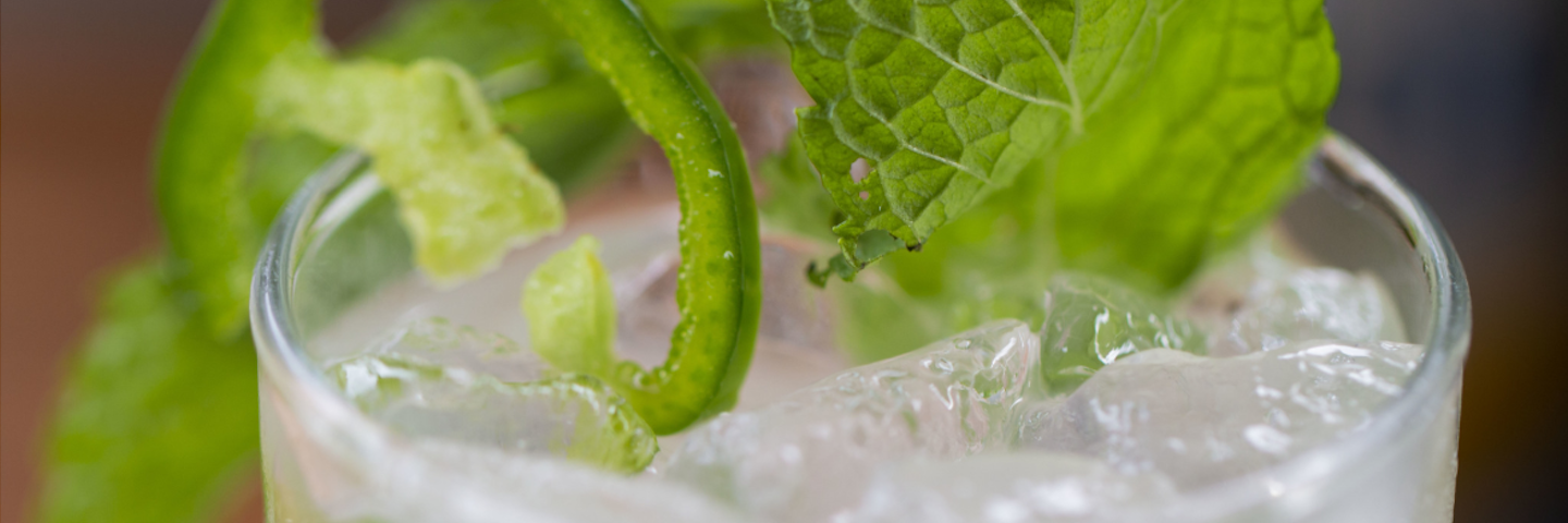 Jalepeno and mint atop an iced beverage
